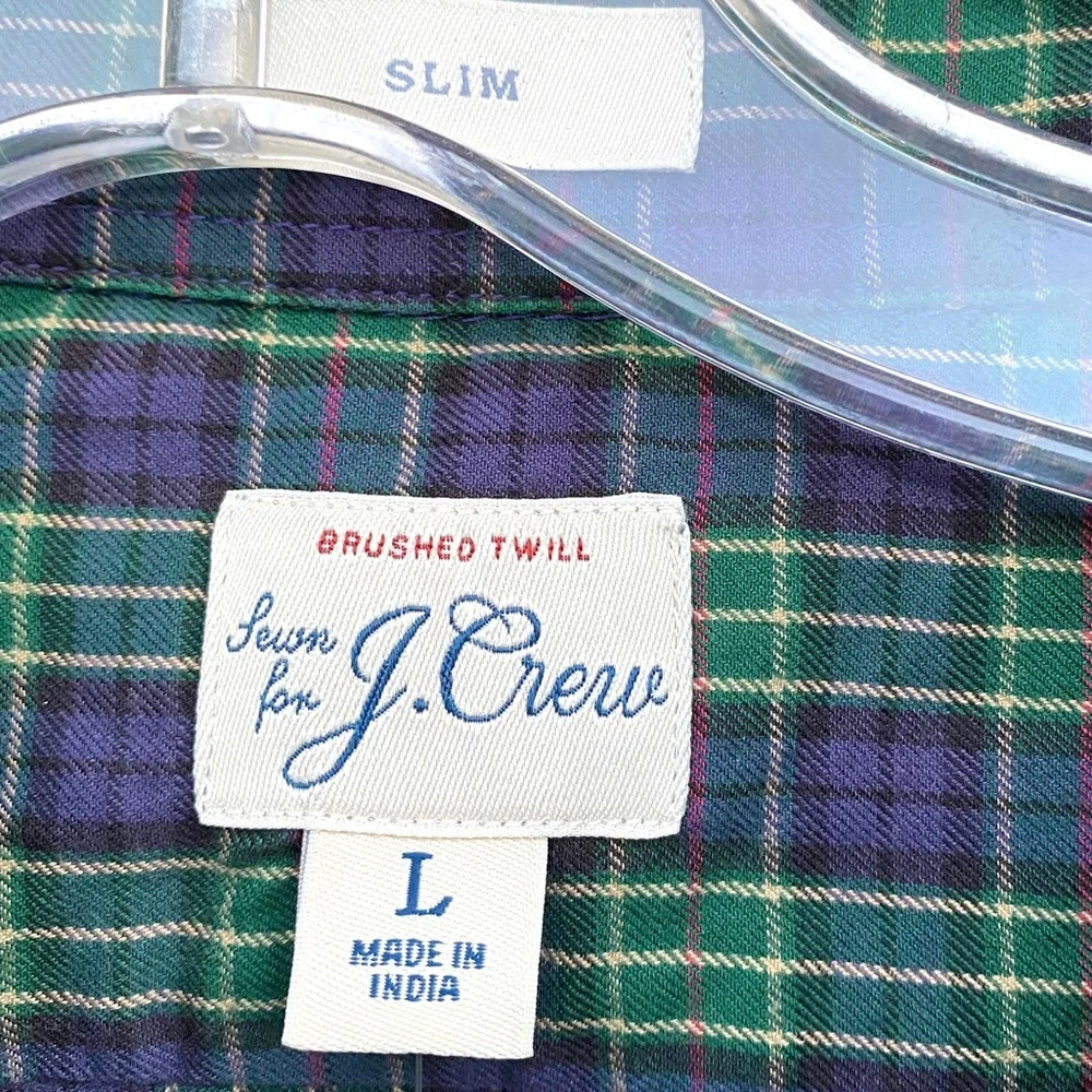 J. CREW GREEN plaid shirt slim fit button down brushed twill checkered Mens new